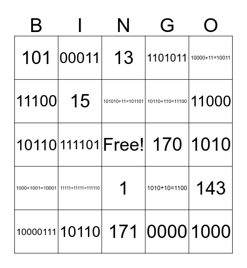 Binary Bingo v 2.0 Bingo Card