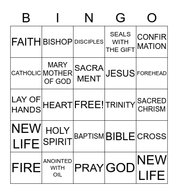 CONFIRMATION BINGO Card
