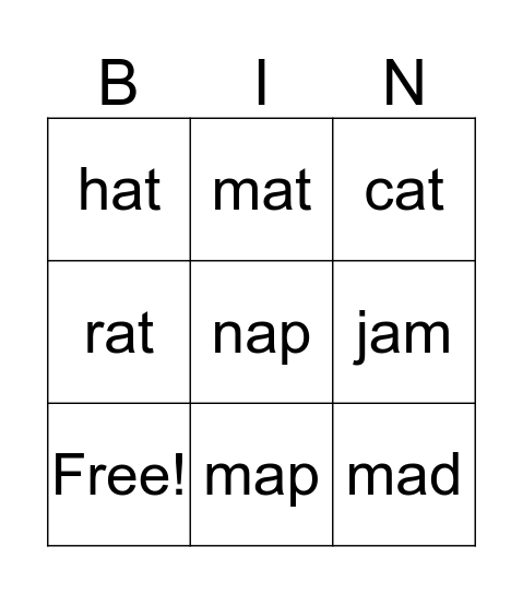 A2 Lesson 1 -a- vocabulary Bingo Card