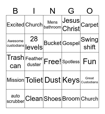 Custodial appreciation Bingo Card