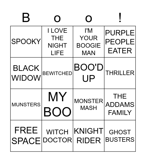 spooky bingo Card