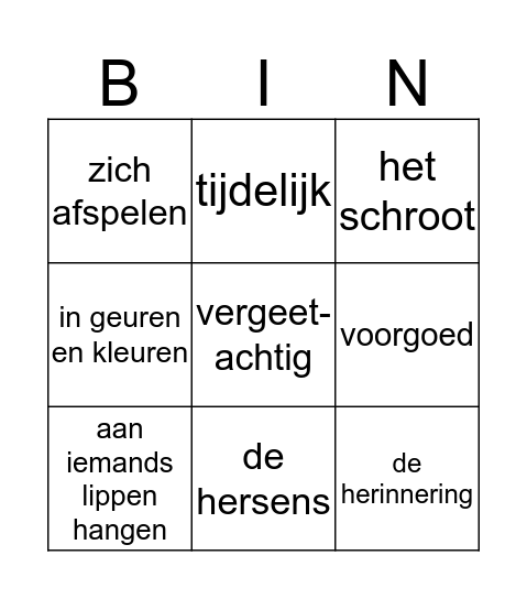Woorden thema 4, les 6 Bingo Card