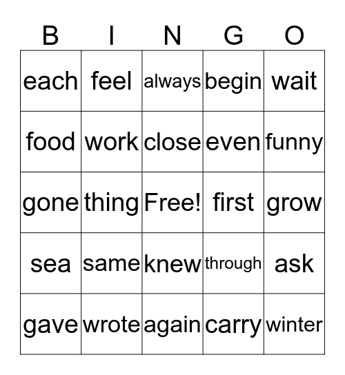 Vocabulary 1 Bingo Card