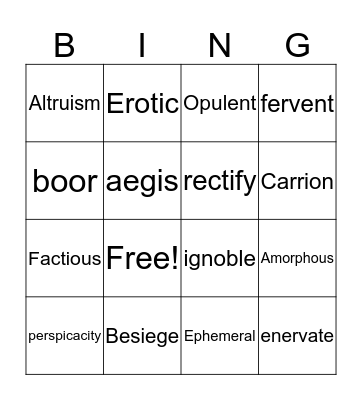 Unit 1 Vocabulary Bingo Card