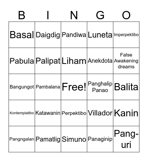 FILIPINO 5 Bingo Card