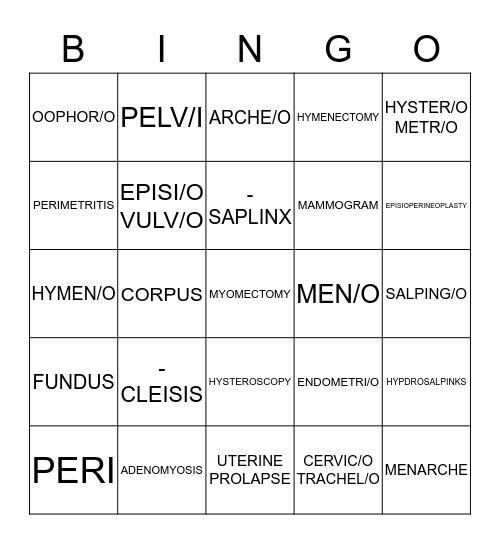 FEMALE REPRODUCTIVE SYSTEM Bingo Card