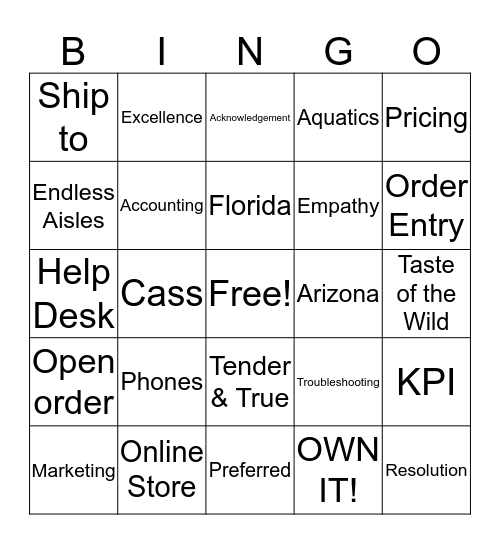 Customer Care Bingo Card