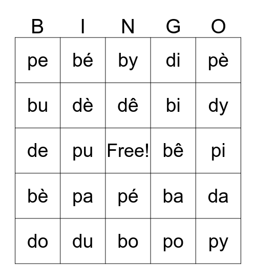 B, D, et P Bingo Card