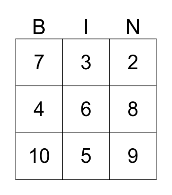 number Bingo Card