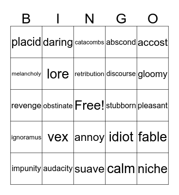 Vocabulary #2 Bingo Card