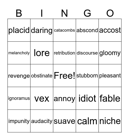 Vocabulary #2 Bingo Card