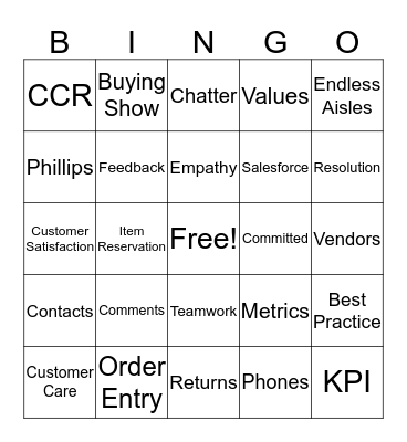 Customer Care Bingo Card