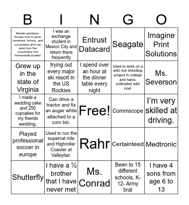 Manufacturing Day Bingo Card