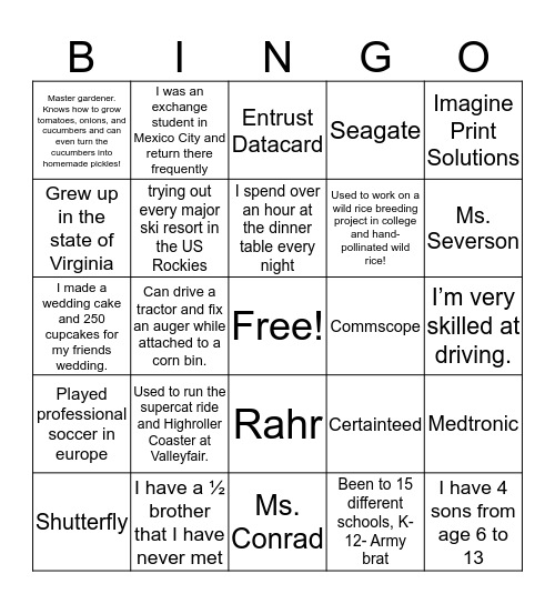 Manufacturing Day Bingo Card