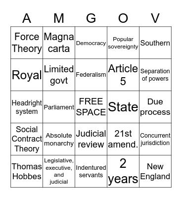 American Government  Bingo Card