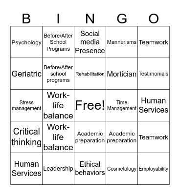Unit 1 Employability skills Bingo Card