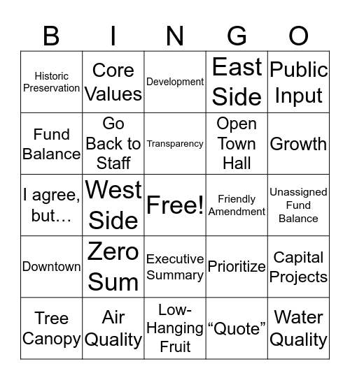 Board Room Bingo Card