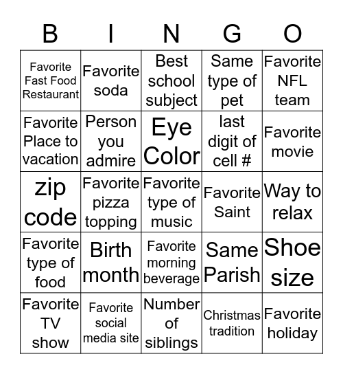 Get To Know You Bingo Card