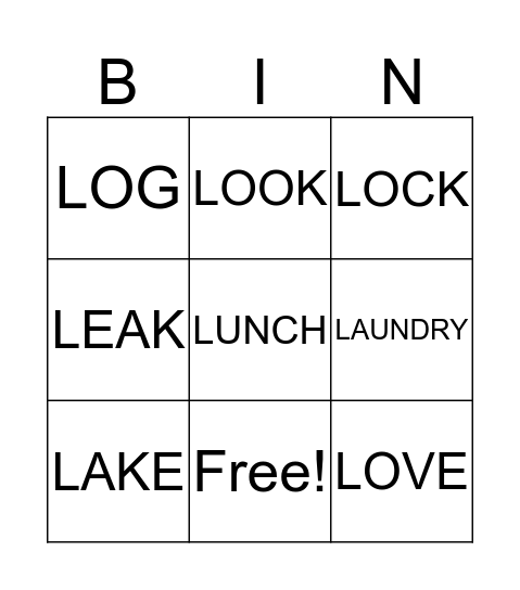 INITIAL /L/ BINGO Card