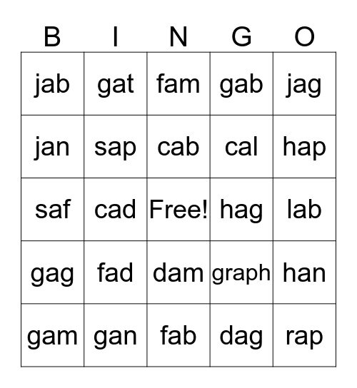 Short a BINGO  Bingo Card