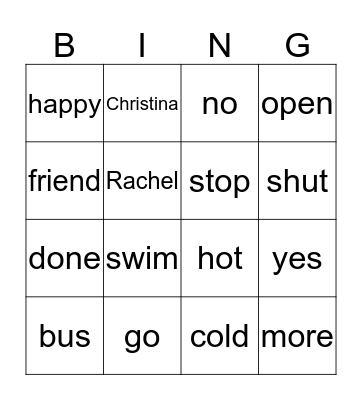 Target Words! Bingo Card