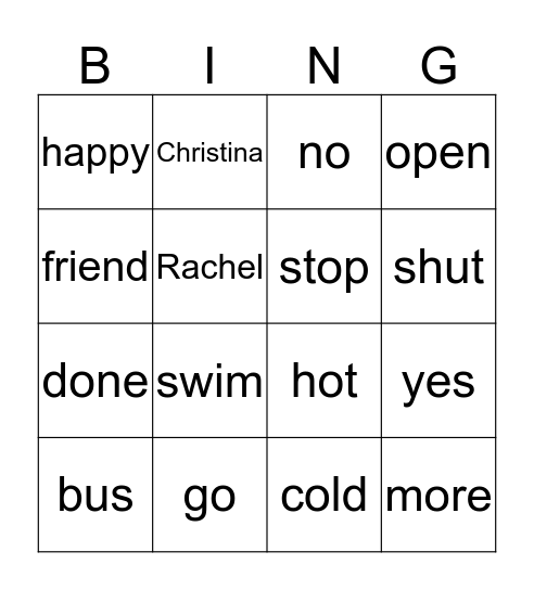 Target Words! Bingo Card