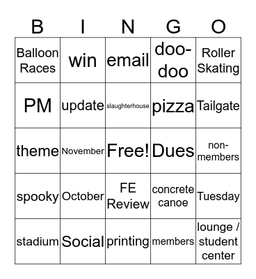 October Bingo  Bingo Card