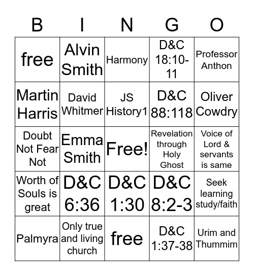 Doctrine and Covenants Bingo #1 Bingo Card