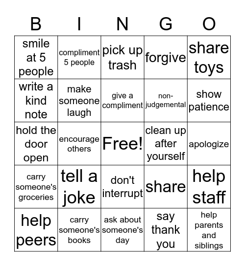 Kindness  Bingo Card