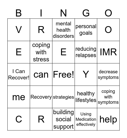 Recovery Bingo Card