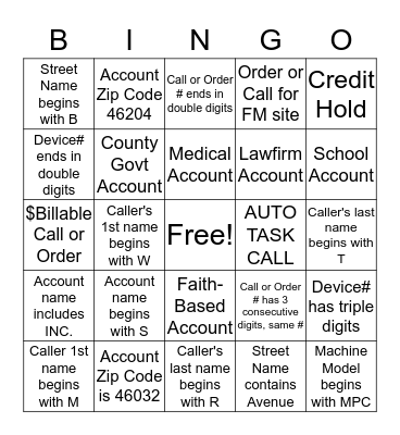 VAF Customer Care Bingo! Bingo Card