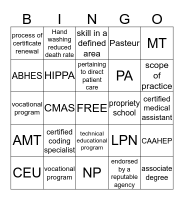 Med Assisting and Scope of Practice Bingo Card
