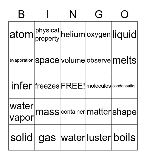 Matter Bingo Card