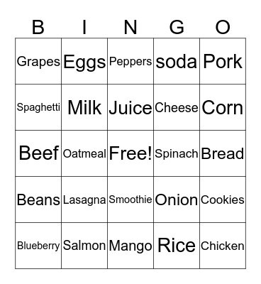 Food  Bingo Card