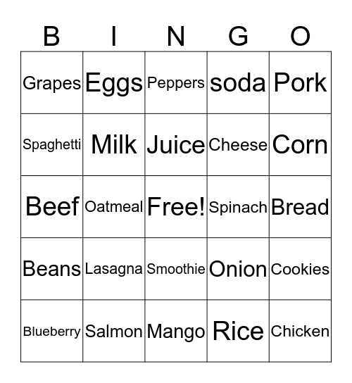 Food  Bingo Card