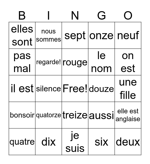 Bingo chapitre 1 Bingo Card