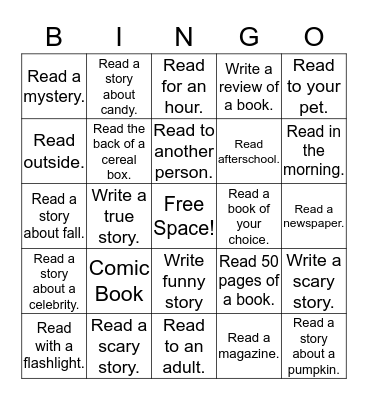 October Reading Challlenge Bingo Card