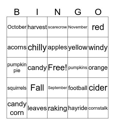 Fall Bingo Card