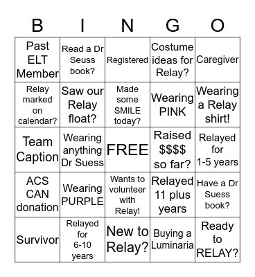 RELAY FOR LIFE Bingo Card