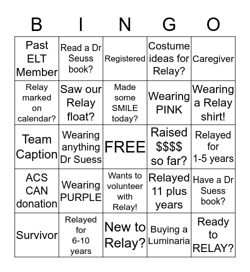 RELAY FOR LIFE Bingo Card