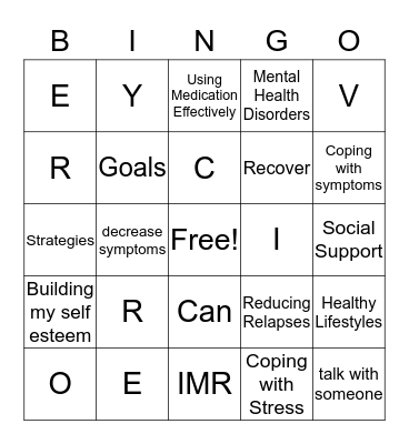 Recovery Bingo Card