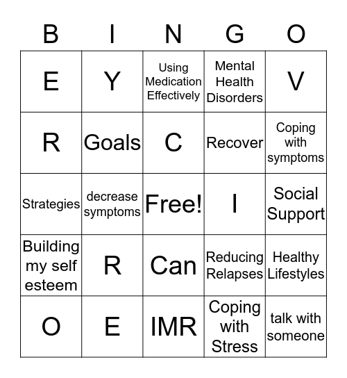 Recovery Bingo Card