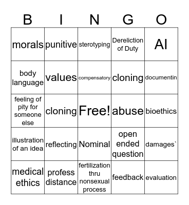 Medicine and Ethics; Interpersonal Comm Skills Bingo Card