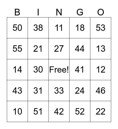 10/20 Math Bingo Card