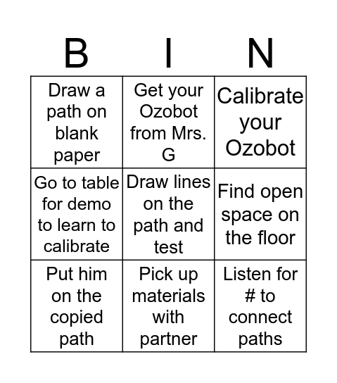 Ozobot Directions Bingo Card