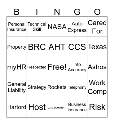 Travelers Houston Bingo Card