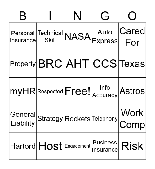 Travelers Houston Bingo Card