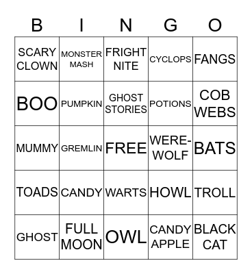 SCARE-O-RAMA BINGO Card