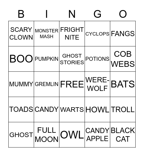 SCARE-O-RAMA BINGO Card