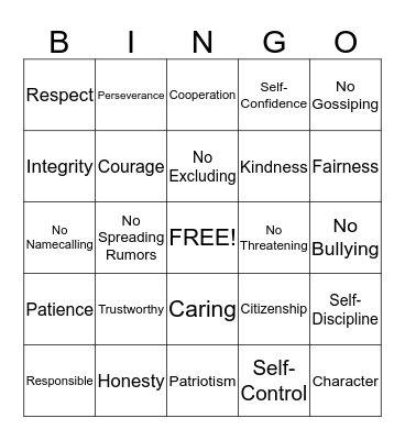 CHARACTER COUNTS BINGO Card